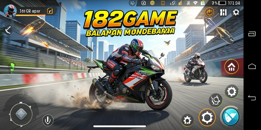 Tampilan gameplay mendebarkan di 182GAME dengan balapan motor.