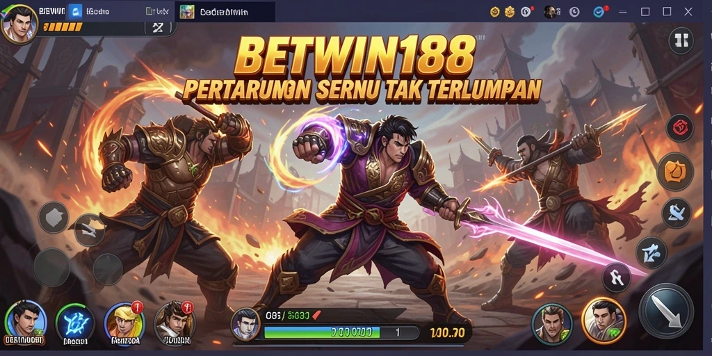 Tangkapan layar utama BETWIN188 menampilkan pertarungan yang epik dan karakter yang dinamis.