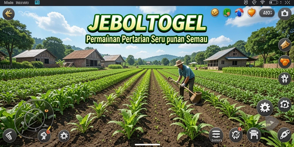 Screenshot gameplay JEBOLTOGEL menampilkan kebun hijau yang subur dengan berbagai tanaman.