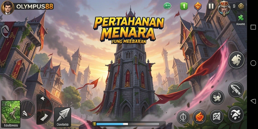 Tampilan menara yang spektakuler dalam gameplay OLYMPUS88.