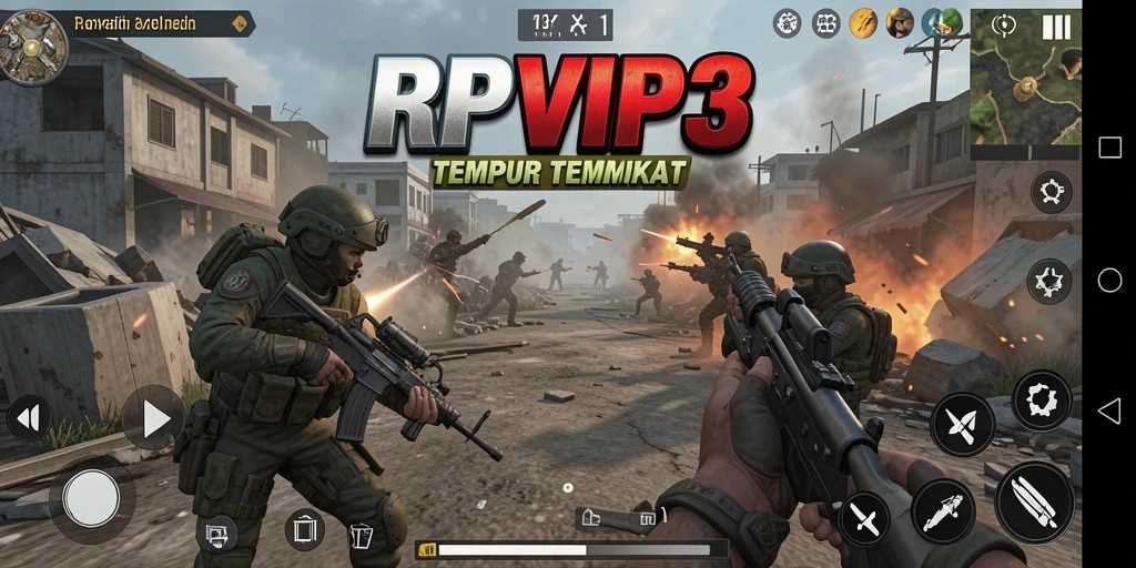 Screenshot gameplay RPVIP3 yang menunjukkan aksi tembak-menembak yang mendebarkan.