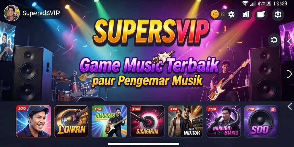 Tampilan gameplay seru dari SUPERSVIP dengan banyak lagu.